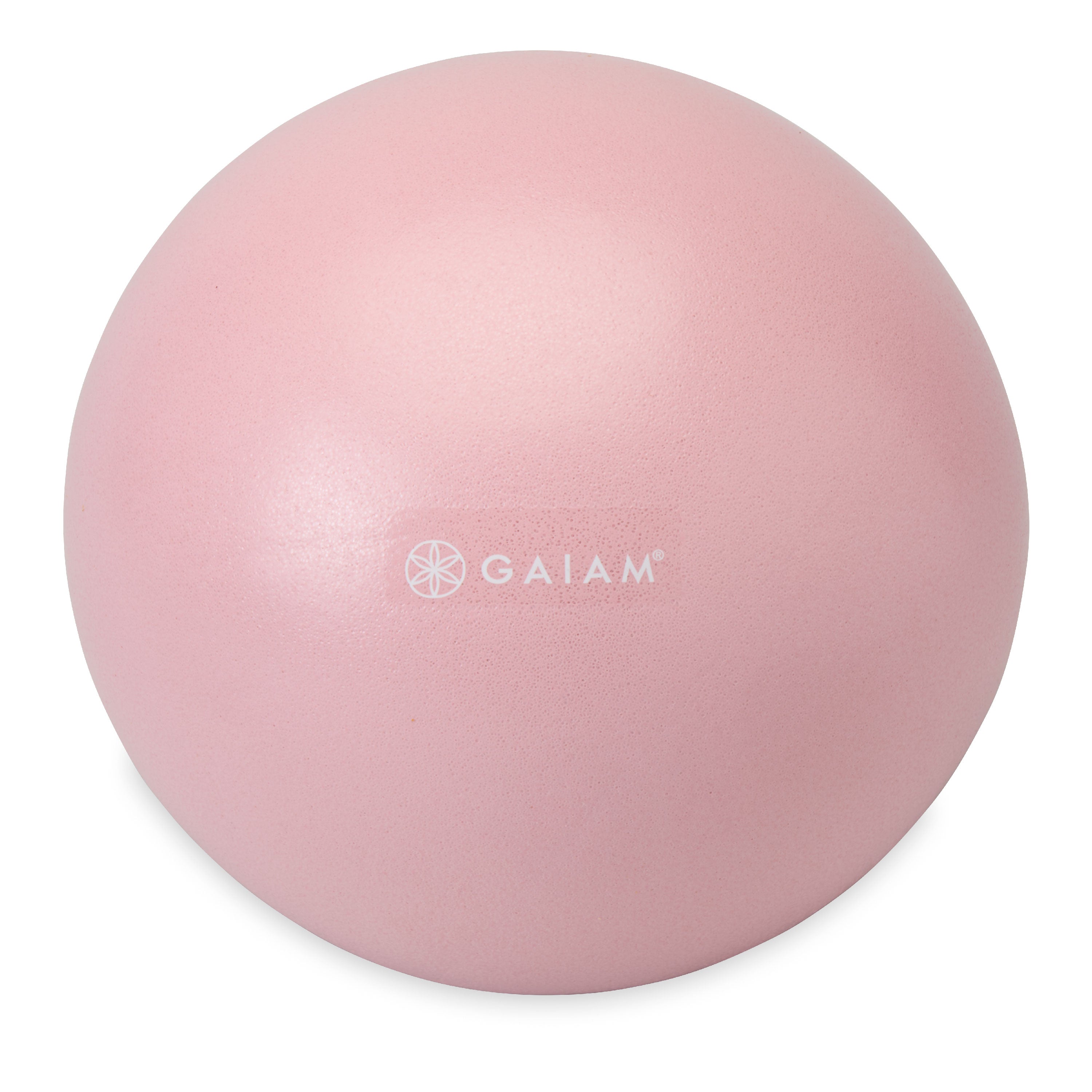 Pink exercise ball with Gaiam logo on a white background
