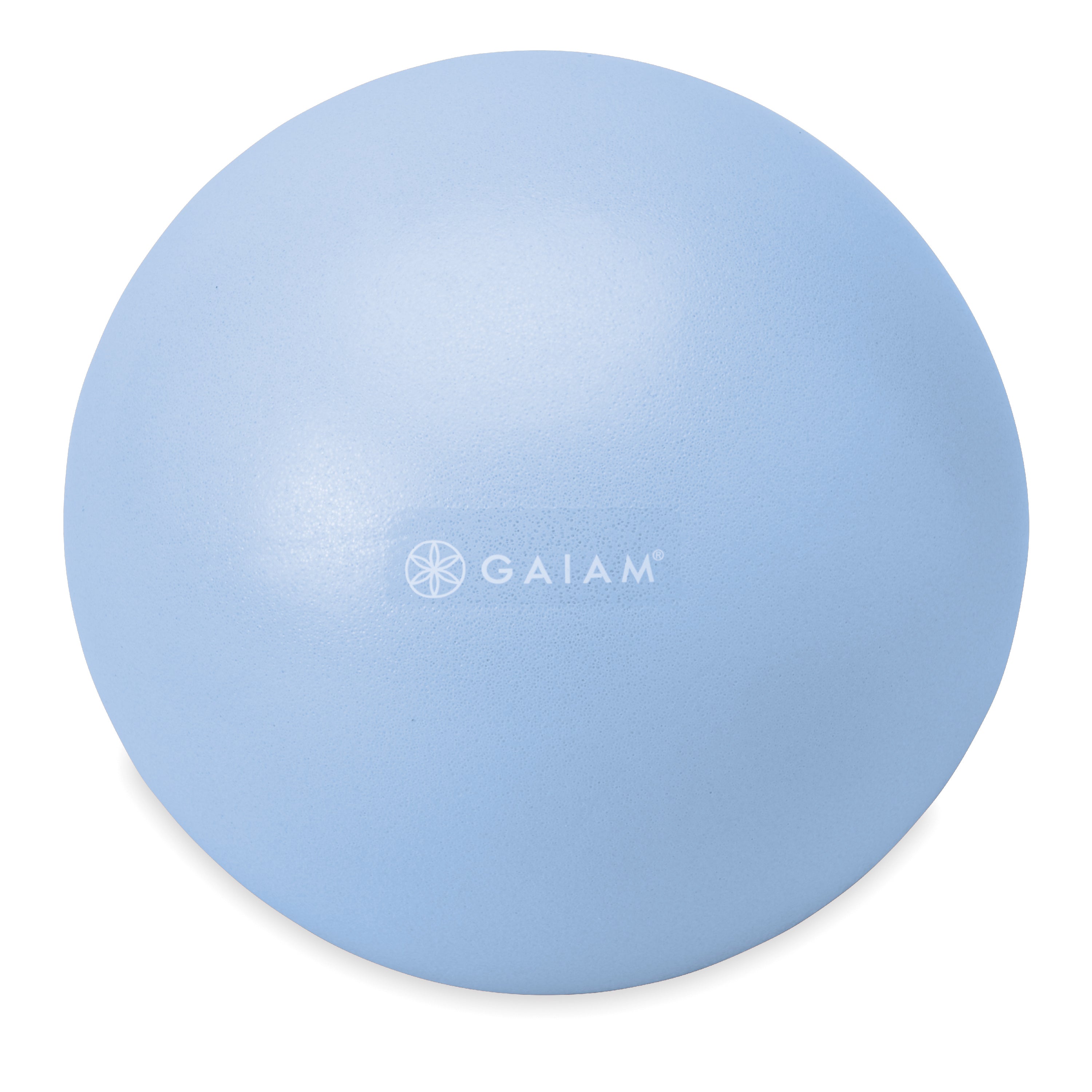 Blue exercise ball with Gaiam logo on a white background