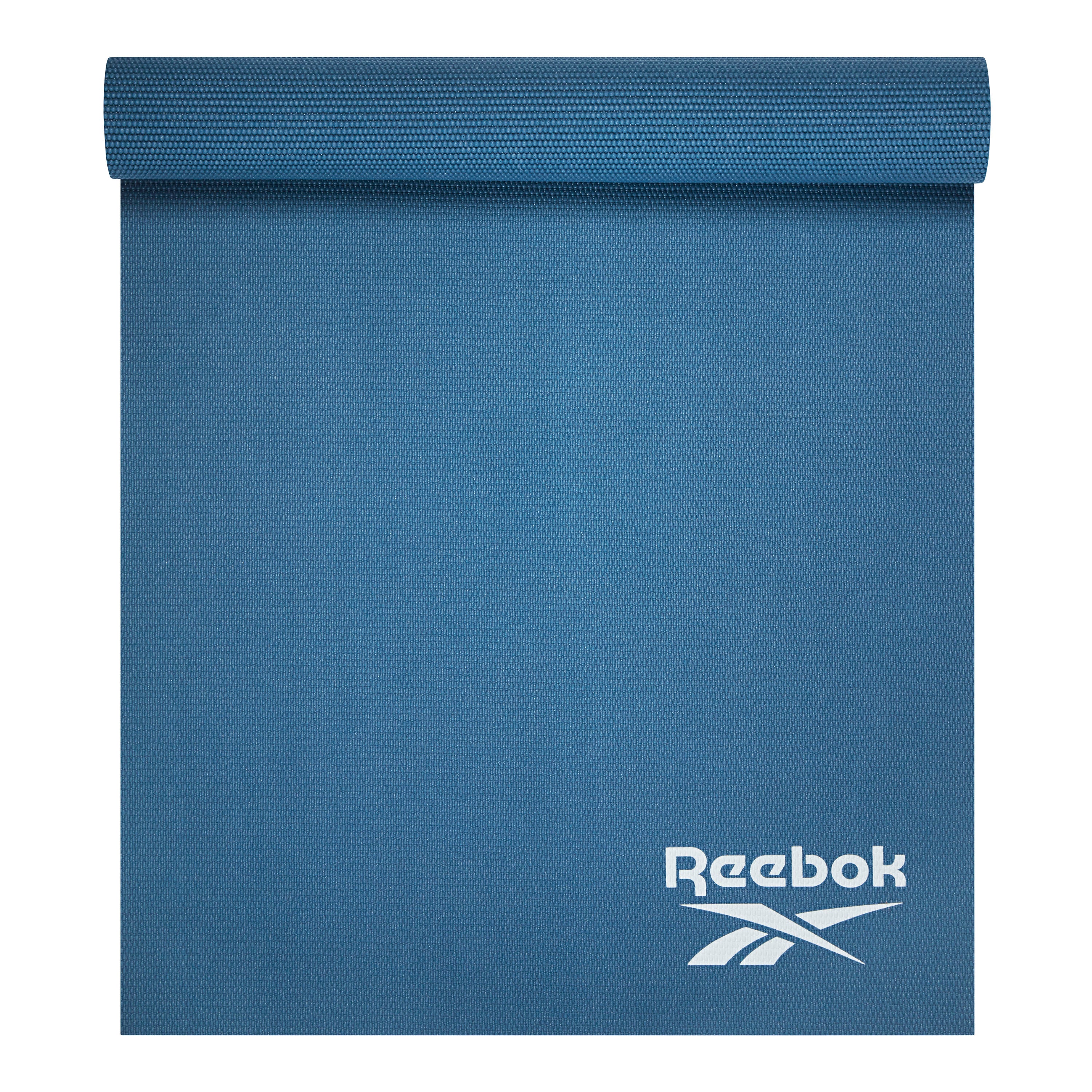 Blue Reebok yoga mat on a white background