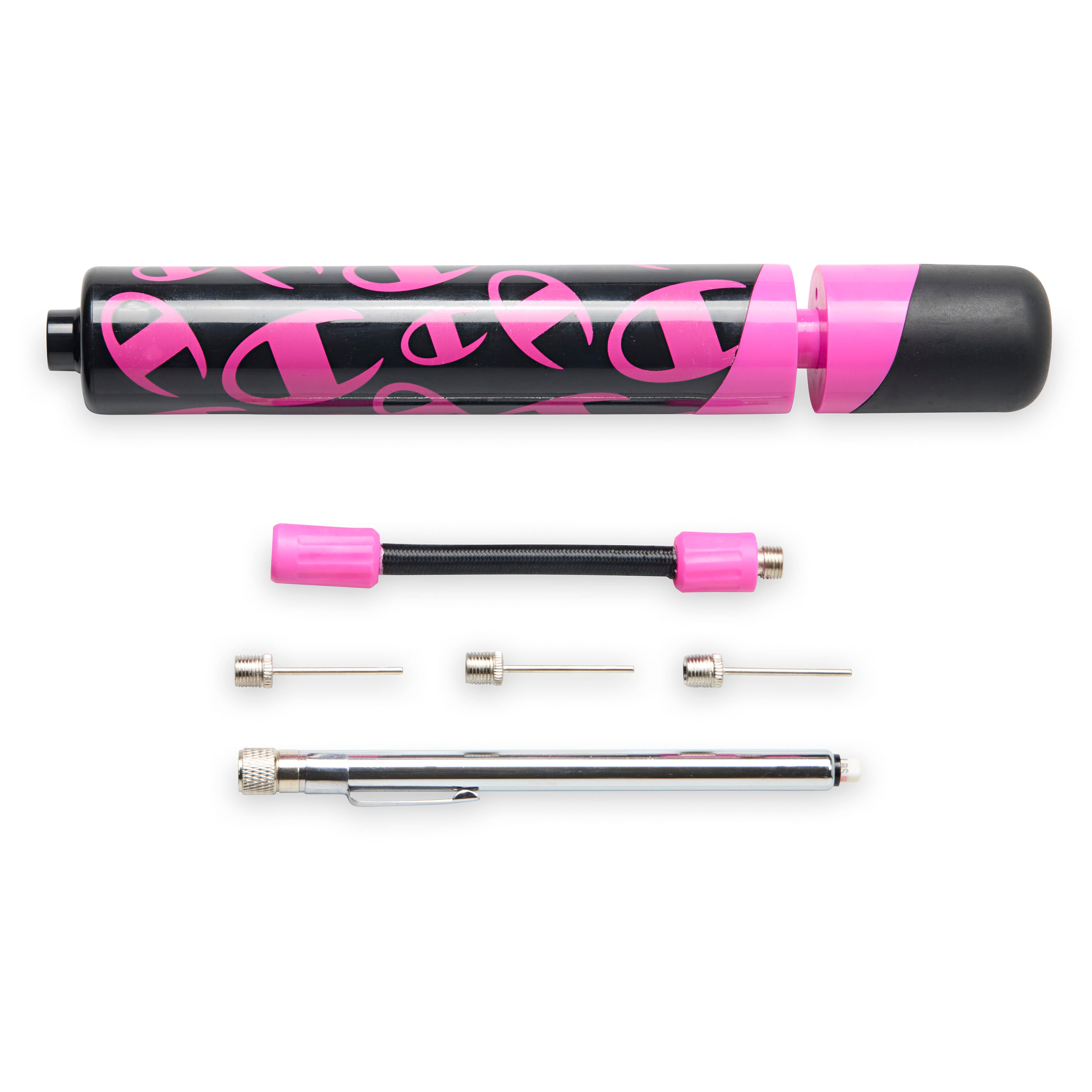 Black and pink air pump set on a white background